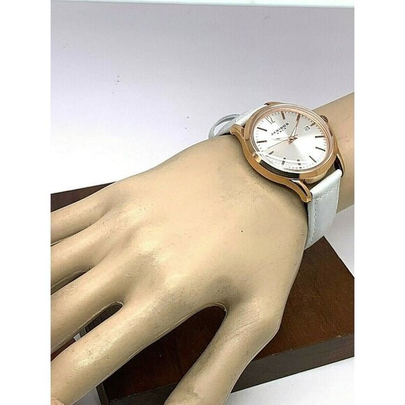 Akribos XXIV Women's Watch AK921 Quartz Rose Gold Silver Dial White Leather Band - Picture 4 of 13